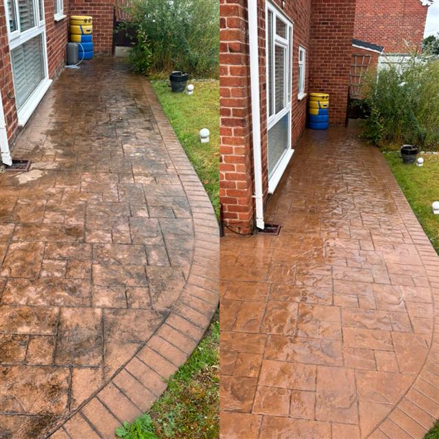 Patterned patio and garden path cleaned by HydroRinse